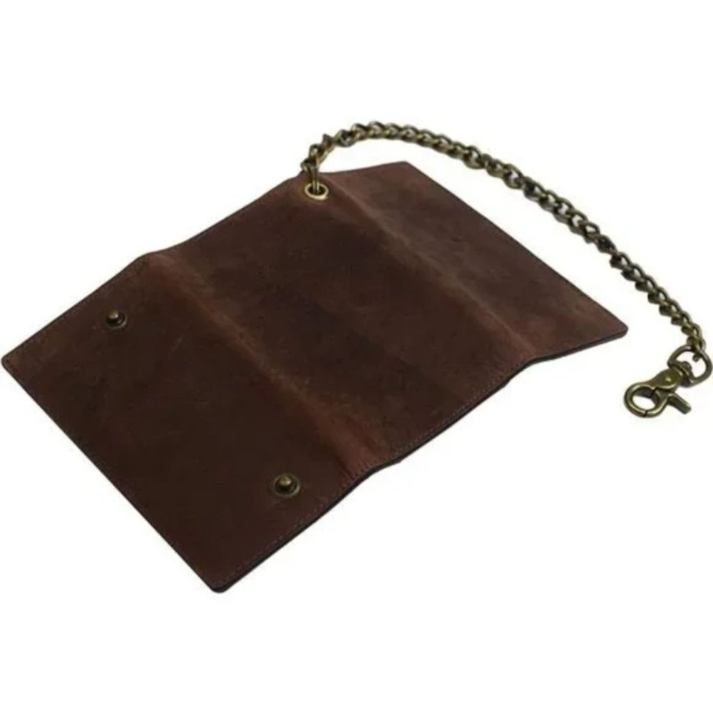 New Men's Wallet RFID Signal Blocking Biker's Vintage Brown Wallet - Picture 3 of 7